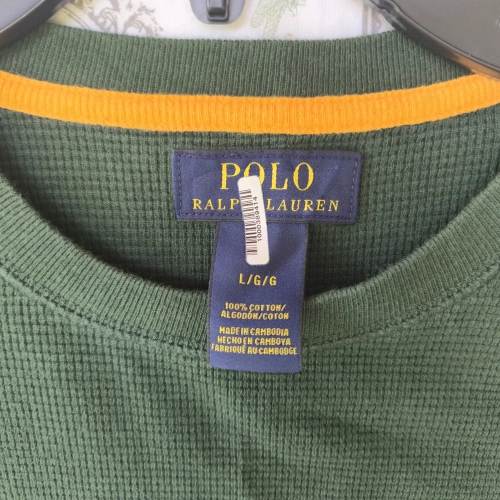 Polo Ralph Lauren Long Sleeve Crewneck Thermal Knit Sleepwear Top Green Men's L
